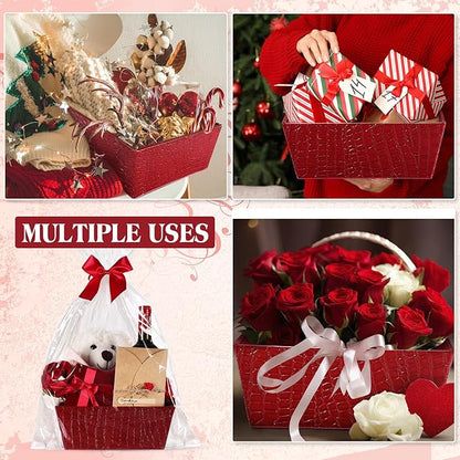 Wonderjune 20 Pcs Valentines Day Gift Baskets Empty To Fill Baskets For Gifts Empty With Gift Bag Bow Valentines Gifts Storage Basket Bulk for Wedding Party Wrapping(Wine Red)