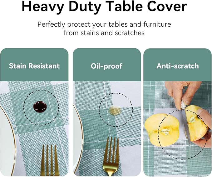 Romanstile Rectangle Plastic Tablecloth, 100% Waterproof Oil-Proof Checkered PVC Table Cloth, Heavy Duty Vinyl Table Cover for Dining, Camping, Picnic, Outdoor - 52 x 70 Inch, Sage Green Checkered
