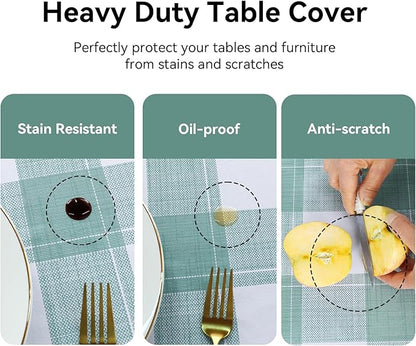 Romanstile Rectangle Plastic Tablecloth, 100% Waterproof Oil-Proof Checkered PVC Table Cloth, Heavy Duty Vinyl Table Cover for Dining, Camping, Picnic, Outdoor - 54 x 78 Inch, Sage Green Checkered