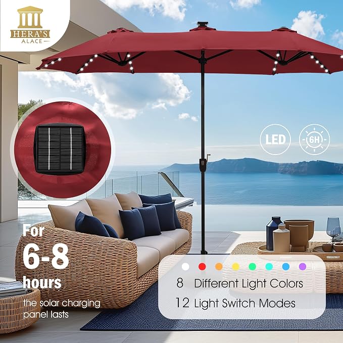 13 ft Patio Umbrella with 120 LED Solar Lights Outdoor Umbrella, 8 Colors - Image 3