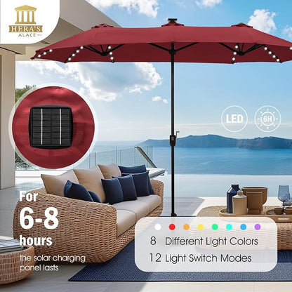 13 ft Patio Umbrella with 120 LED Solar Lights Outdoor Umbrella, 8 Colors - Image 3