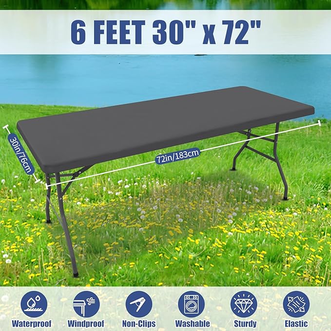 Spandex 6 Foot Rectangle Table Cloth 6 Pack, Elastic Fitted Tablecloths for Picnic, Stretch Washable Patio Table Cover for Outdoor, Camping, Banquet and Parties (Dark Grey, 30"x72")