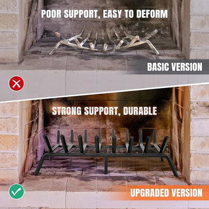 INNO STAGE Fireplace Grates with Ember Retainer - 30 Inch Fireplace Log Grate, Firewood Wood Log Holder Rack, Inside Wrought Cast Iron Fire Grate for Hearth Indoor Outdoor Camping