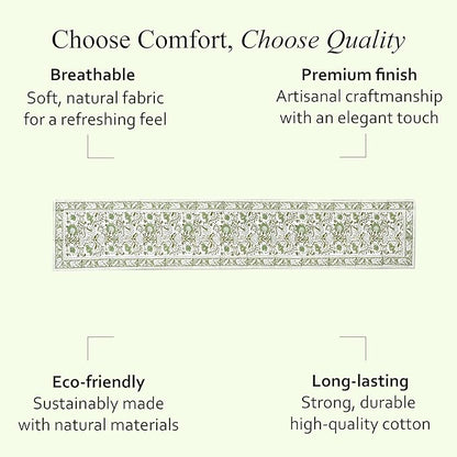 CPC Cotton Table Runner 16x106 inch Block Printed Long Fall Table Runner for Dining Table, Card Table, Coffee Table, Wedding, Farmhouse & Outdoor Barbeque-Agate Green