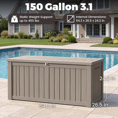 Outdoor Storage Box, 150 Gallon Waterproof Deck Box, Piston-Assisted Resin Trunk - Image 2
