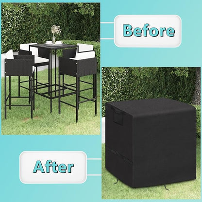 Kovshuiwe 5 Piece Bar Height Patio Dining Set Covers 600D Oxford Fabric Waterproof 60 Inch Square Patio Bar Height Table & Chair Sets Cover, Black