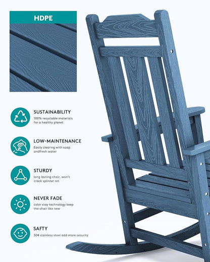 SERWALL HDPE Oversized Outdoor Rocking Chairs Set of 4, Patio Rocker, All - Image 7