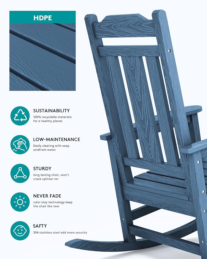 SERWALL HDPE Oversized Outdoor Rocking Chairs Set of 6, Patio Rocker, All - Image 6