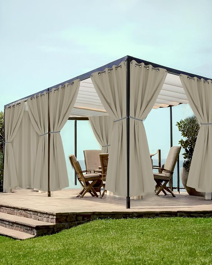 Grommet Outdoor Curtains for Patio Waterproof 8 Pcs 54x84 In Taupe | by HolidayIdeas