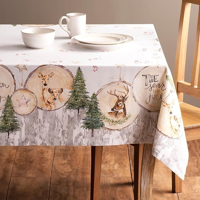 Maison d' Hermine Table Cloth Square Table 100% Cotton 60 x 60 Inches Fall Tablecloth Reusable Everyday Use for Thanksgiving Christmas Decorations Dining Farmhouse Party (Mountain Life)