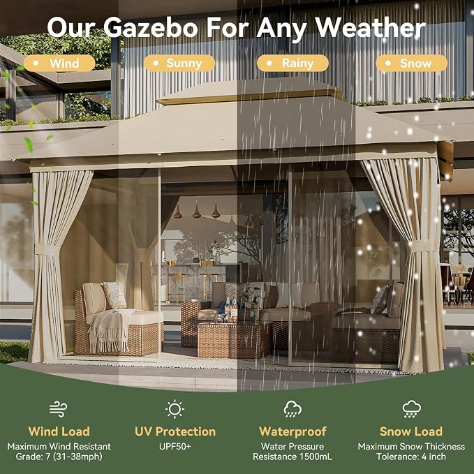 Aoxun 12x10 Gazebo Metal Frame Canopy - Image 4