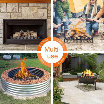 20" Fireplace Grate Wood Stove Grate Rack Stove Burning Rack Heavy Duty Solid Steel 8-Bars Firewood Holder Easy Assembly Fire Grate for Indoor Hearth Outdoor Firepit Matt Black