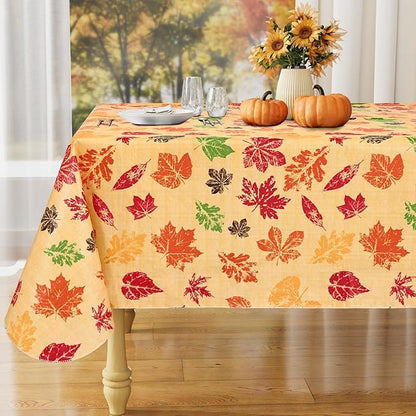 misaya Rectangle Waterproof Vinyl Table Cloth, Wipeable Tablecloth with Flannel Backing, Plastic Table Cover for Fall, Thanksgiving (Colored Leaves, 60" x 84")