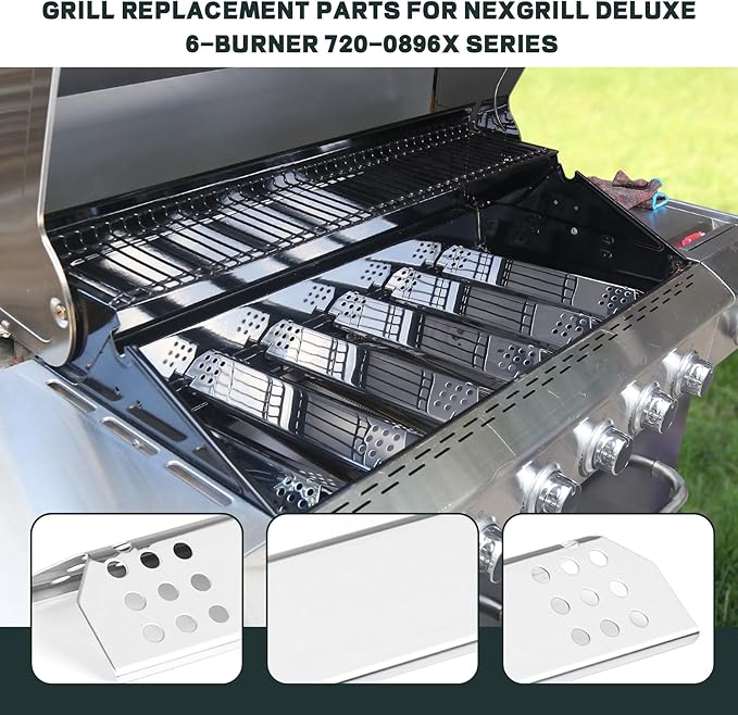 Stainless Steel Cooking Grate,Heat Shield and Burner Kit for Nexgrill Replacement Parts 6 Burner 720-0896 720-0896B 720-0896C 720-0896E 720-0896X,for Nexgrill Deluxe & Evolution 6 Burner Gas Grills