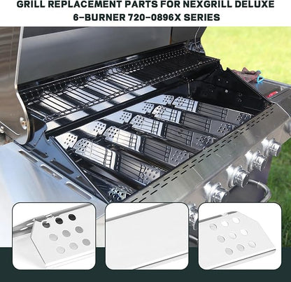 Stainless Steel Cooking Grate,Heat Shield and Burner Kit for Nexgrill Replacement Parts 6 Burner 720-0896 720-0896B 720-0896C 720-0896E 720-0896X,for Nexgrill Deluxe & Evolution 6 Burner Gas Grills