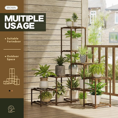 Bamworld Plant Stand Indoor Corner Plant Shelf Wood Plant Holder 13 Pots - Image 2