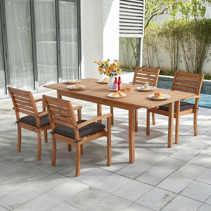 Stackable Patio Dining Chairs Set of 4, Dark Grey | Outdoor Acacia Wood Chairs - Image 6
