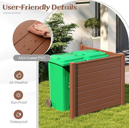 Giantex Air Conditioner Fence 4 Panels - 48''W x 36''H Outdoor Privacy Screen Trash Can Enclosure with Stakes, PVC Vinyl Freestanding Picket Fences for Garden Patio Lawn AC Unit Pool Pump, Brown