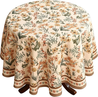 Designer Floral Linen Small Round Tablecloth,Vintage William Morris Soft and Durable Table Cloth,Decorative Table Cover for Kitchen,Dining,Thanksgiving,Christmas,Diameter 55"-Athea