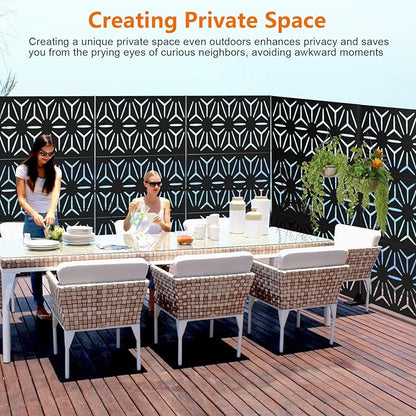 72" H×48" W Metal Privacy Screen, Outdoor Indoor Privacy Screens with Stand Panels, Free Standing Decorative Privacy Screen for Patio