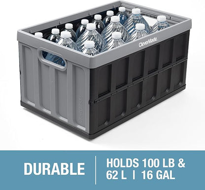 CleverMade Collapsible Storage Bins with Lids - Ocean 3 Pack 62L - Plastic Containers Stackable Organization Crates Home Closet Space-Saving Durable