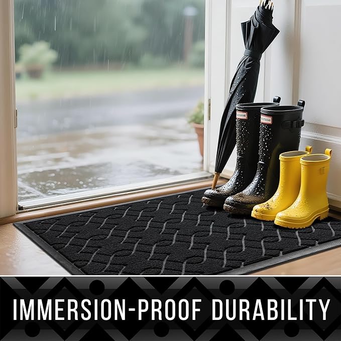 Yimobra Large Door Mat 47x32, All-Season Waterproof Doormat Outdoor Entrance, Heavy Duty Non-Slip Outside Door Mat for Garage Patio Proch Entryway Indoor, Easy Clean, Black
