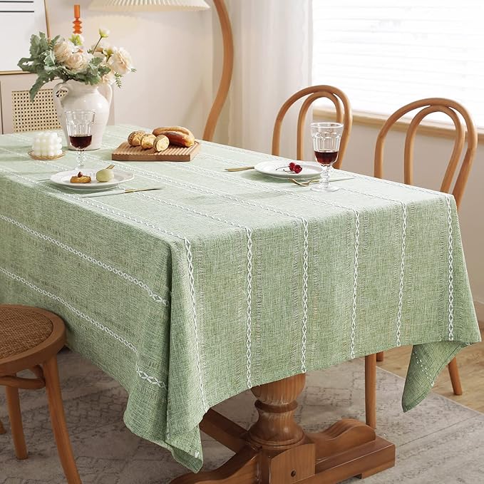 Chassic 60 x 60 inches Farmhouse Style Linen tablecloths, Wrinkle Resistant Washable Dining Room Table Cloths for Square Tables - Hemstitch Sage Green