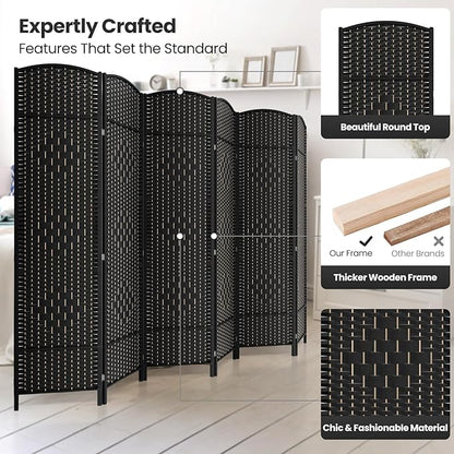 6 Panel Room Divider,6Ft Folding Privacy Screen,Tall - Extra Wide Foldable Panel Partition Wall Divider with Diamond Double-Weaved Hand-Woven Design Room Screen Divider