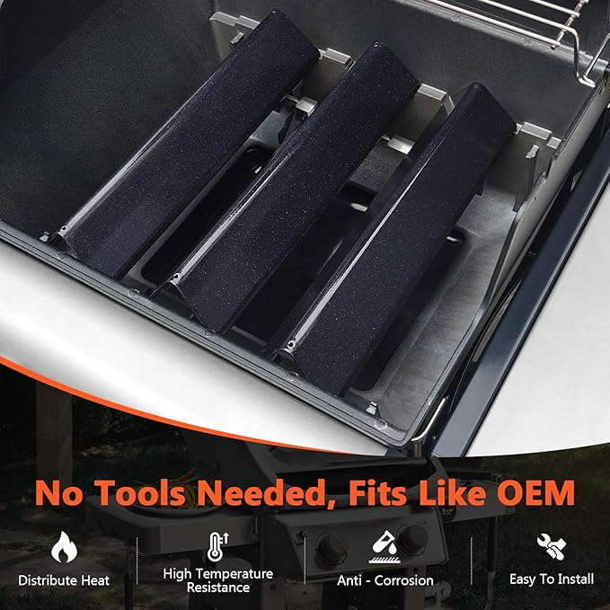 QuliMetal 7635 15.3" Flavorizer Bars for Weber Spirit E210, E220, S210, S215, Spirit 200 & GS4 Spirit II E210, Spirit II E220 with Front Control, 16GA Porcelain Steel Grill Heat Plates