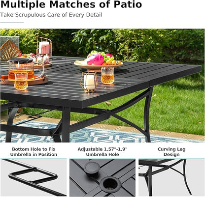 MFSTUDIO Outdoor Dining Set for 8, Metal Patio Table and Chairs Set, Patio Dning Set with Umbrella Hole, 9 Piece Outdoor Patio Furniture Set for Deck Backyard Poolside Garden
