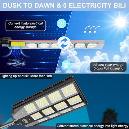 loyoele 9000W Solar Parking Lot Lights 360000LM 7000K LED Solar Street Lights Outdoor Waterproof Dusk to Dawn Street Lights Solar Powered,with Motion Sensor,Yard