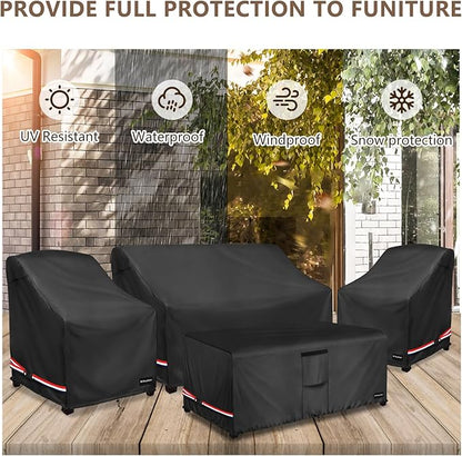 Rileytee Patio Furniture Set Covers, 4 Pcs 600D Heavy Duty 100% Waterproof Outdoor Furniture Cover, Fit Patio Loveseat, Chair and Coffee Table (Black)