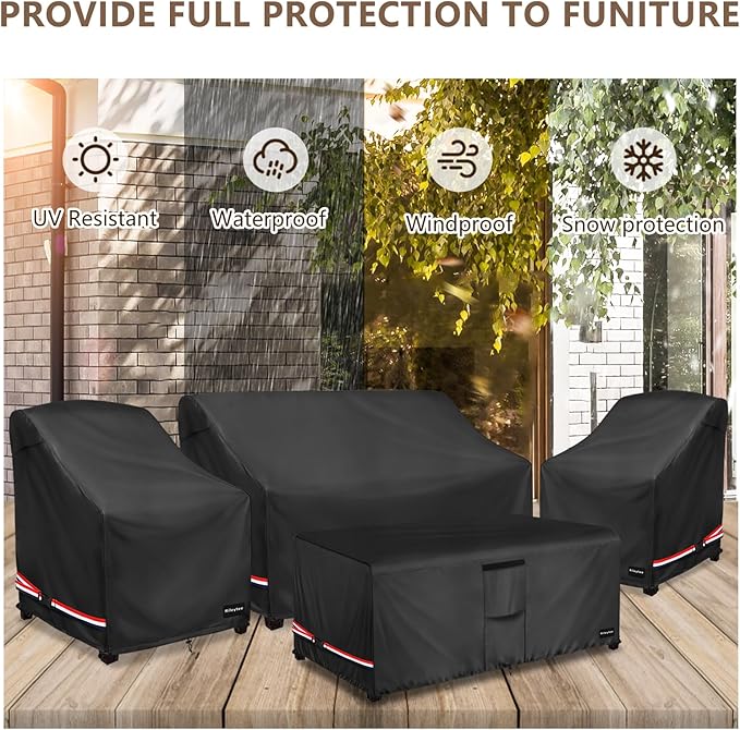 Rileytee Patio Furniture Set Covers,4 Pcs 600D Heavy Duty 100% Waterproof Outdoor Furniture Cover,Fit Patio Loveseat, Chair and Coffee Table (Black)