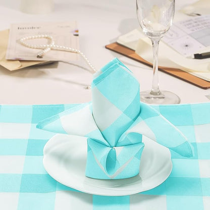 Cupuamon Buffalo Plaid Table Napkins Set of 100, 17x17 inch, Aqua and White, Polycotton Blend, Plaid Pattern