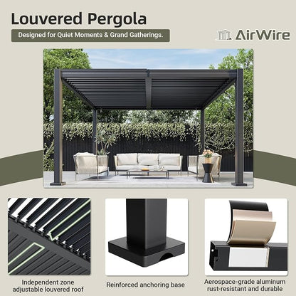 AirWire 10x12 FT Louvered Pergola Dark Gray | Metal Gazebo - Image 5