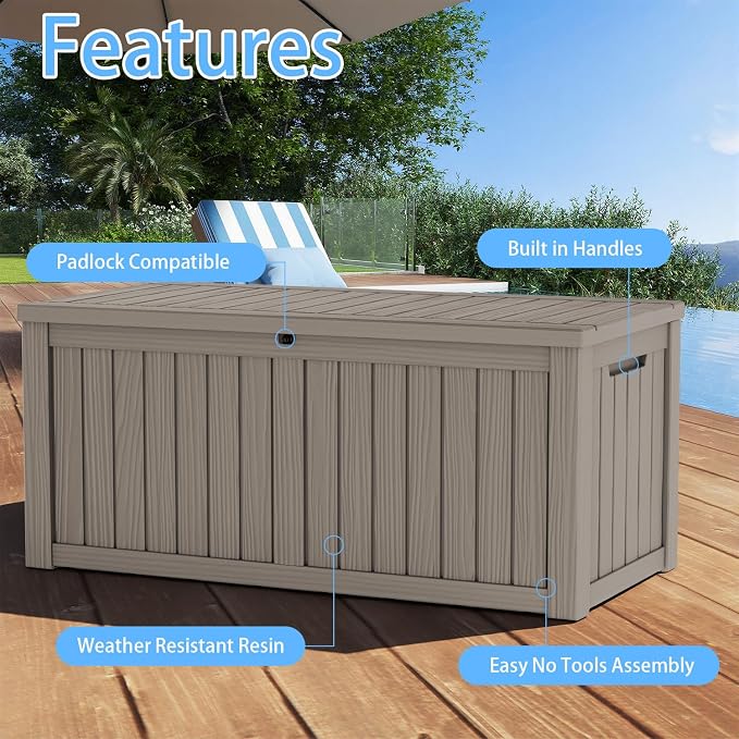 200 Gallon Large Outdoor Storage Box Waterproof, UV Resistant Resin Deck Box - Image 3