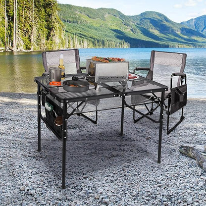 RedSwing Folding Grill Table,Aluminum Portable Grill Stand Table for Outdoor Camping Picnic BBQ Lightweight, Adjustable Height, 36''x24''x16/28'', Black