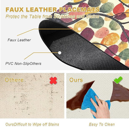 Rainbow Tree Placemats Set of 4 - Faux Leather Resistant Placemats for Dinner Table, Non-Slip Waterproof Oil-Proof Washable Reusable Placemat for Indoor Outdoor Kitchen Decor, 15.75In*11.81In