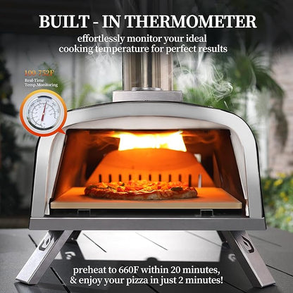 PIZZELLO 12" Outdoor Pizza Oven Propane and Wood Fired Pizza Maker Multi-Fuel Pizza Ovens with Gas Burner, Wood Tray, Stone, Pizza Peel, Cover, Forte Gas (Black)
