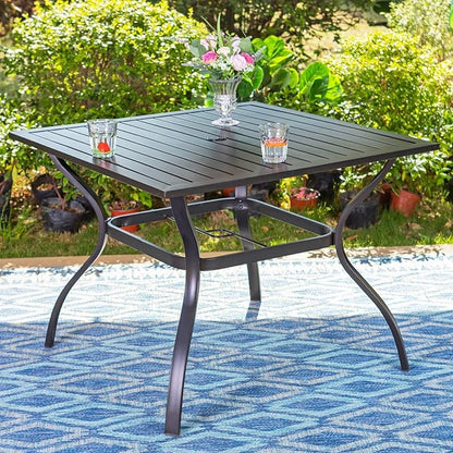 Sophia & William 5 Pieces Patio Dining Set with 9 ft Beige Patio Umbrella, Outdoor PE Rattan Chairs and Square Metal Table Set with Cushions and 1.57" Umbrella Hole for Porch Poolside Backyard