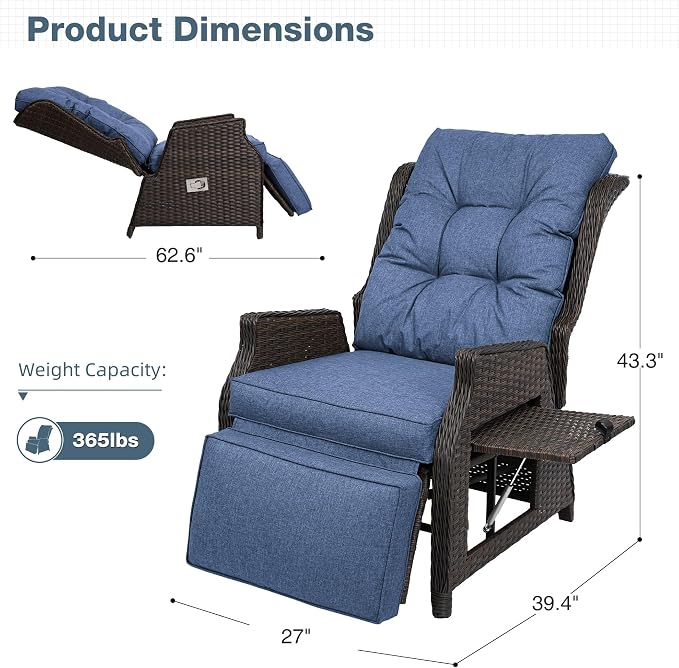 Outdoor Wicker Recliner with Adjustable Back and Footrest, PE Rattan Lounge - Image 2