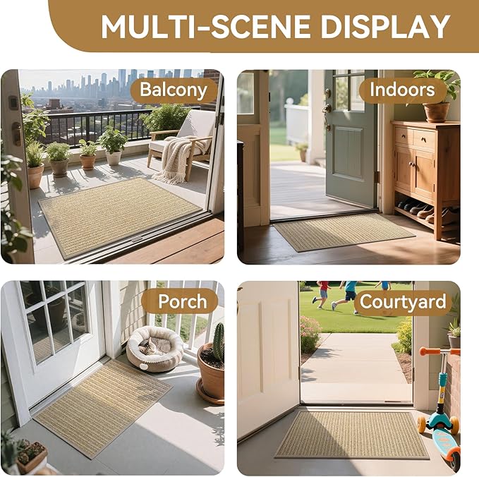 Front Door Mat 24"x35", Heavy Duty Waterproof Dirt Trapping Non-Slip Doormats, Low Profile Entrance Mats for Front Indoor/Outdoor, Brown