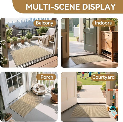 Front Door Mat 31"x47", Heavy Duty Waterproof Dirt Trapping Non-Slip Doormats, Low Profile Entrance Mats for Front Indoor/Outdoor, Brown