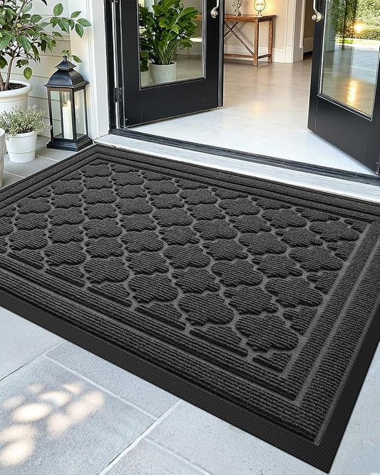 Color&Geometry Large Front Door Mat Outside Entrance, Heavy Duty Non Slip Low Profile Doormat for Entryway, Trap Dirt and Moisture Welcome Mats All-Weather, Easy Clean, Patio, Garage, 48"x72" Grey
