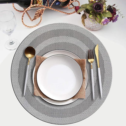 PIGCHCY Round Placemat Set of 8 Vinyl Washable Kitchen 15 inch Table Placemats for Wedding Holiday Party (8pcs Round, Deep Silver)