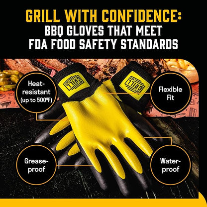 Hey Grill Hey Pitmaster Gloves | BBQ Gloves | Heat Protection up to 500°F or 260°C | High Temp Resistance | Fireproof Glove for Grilling Smoking Barbecue | Washable Mitts | Waterproof | Size - Small