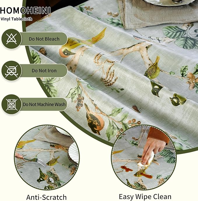 Rectangle Picnic Table Cloth, Elastic Waterproof Fitted Vinyl Tablecloths for 6 Foot Tables, Wipeable Flannel Backed Table Covers for Dining, Camping, Outdoor(Magpie,36"x72")
