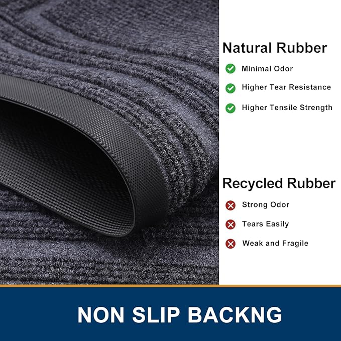 Buganda Front Door Mat Indoor Outdoor Entrance, Non-Slip Natural Rubber Doormats, Easy Clean, Low Profile, Dirt Trapper Entryway Floor Mats for Outside, Garages and Patios, 29.5x17, Grey