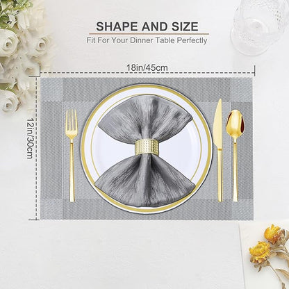 BETEAM Placemats Set of 6, Woven Vinyl Placemat for Dining Table Washable Wipeable Kitchen Place Mats Durable Indoor Outdoor Table Mats
