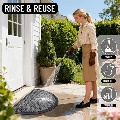 OLANLY Half Circle Door Mat Outside Entrance 29.5x17, Absorbent, Heavy Duty Sturdy Natural Rubber Doormat Indoor Outdoor, Fade Resistant, Non-Slip Backing Low Profile Floor Mat for Entryway, Grey